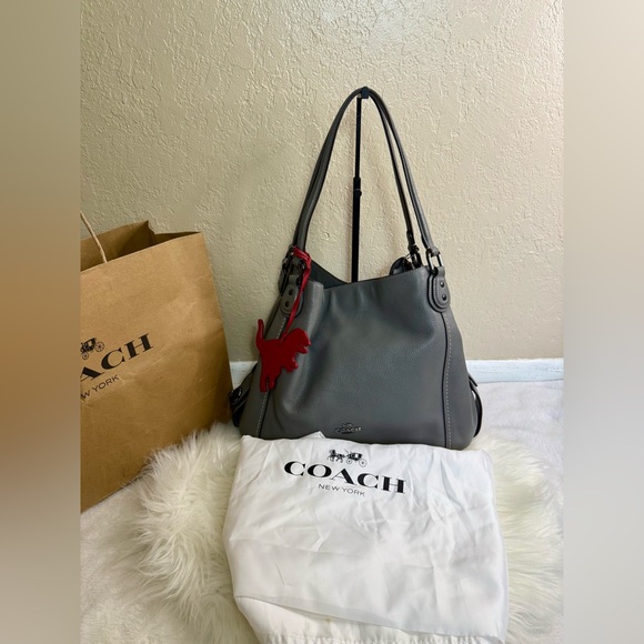 Full Inclusion Coach Edie 21 Gray Hobo Bag + T-rex Keycharm - Picture 1 of 10